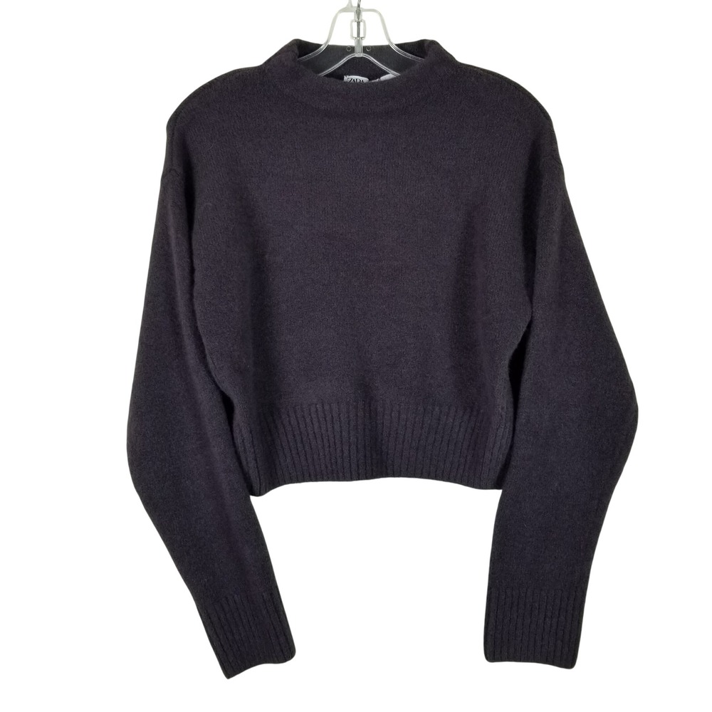 Zara Cropped Knit Sweater Women Size S Plum Purple Ribbed Hem 5536/200/610